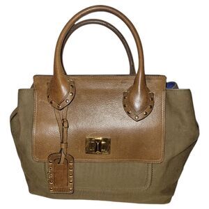 Emilio Pucci City Marquise Bag Studded Handle Leather and Canvas Handbag Satchel